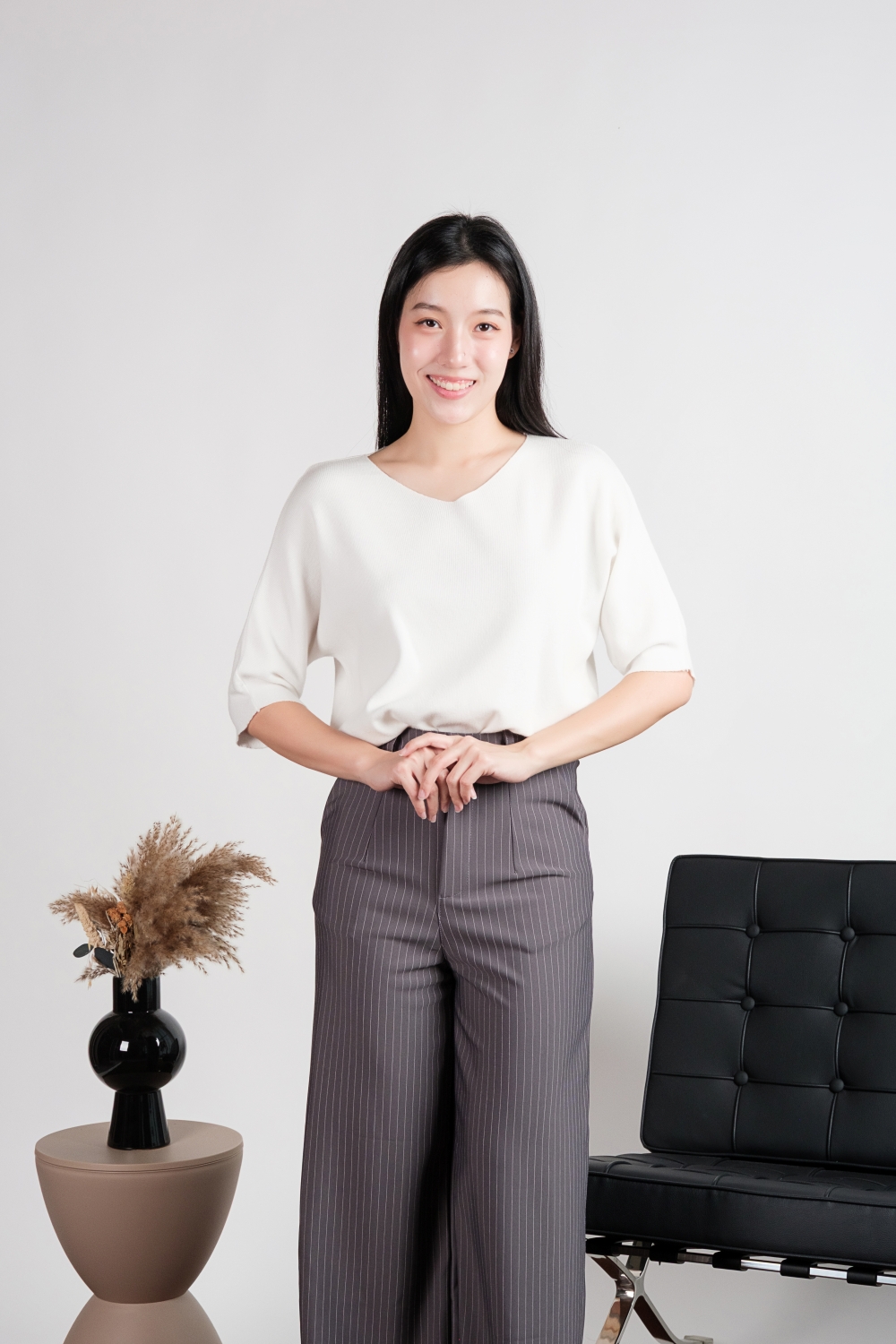 V Neck Batwing Knit Top - White - Image 6