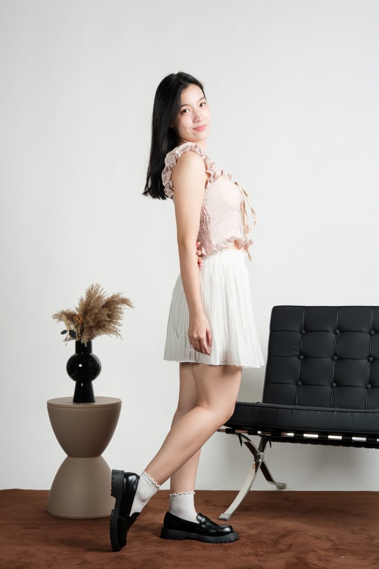 Plaid Padded Tie Front Ruffle Top - Blush - Image 7