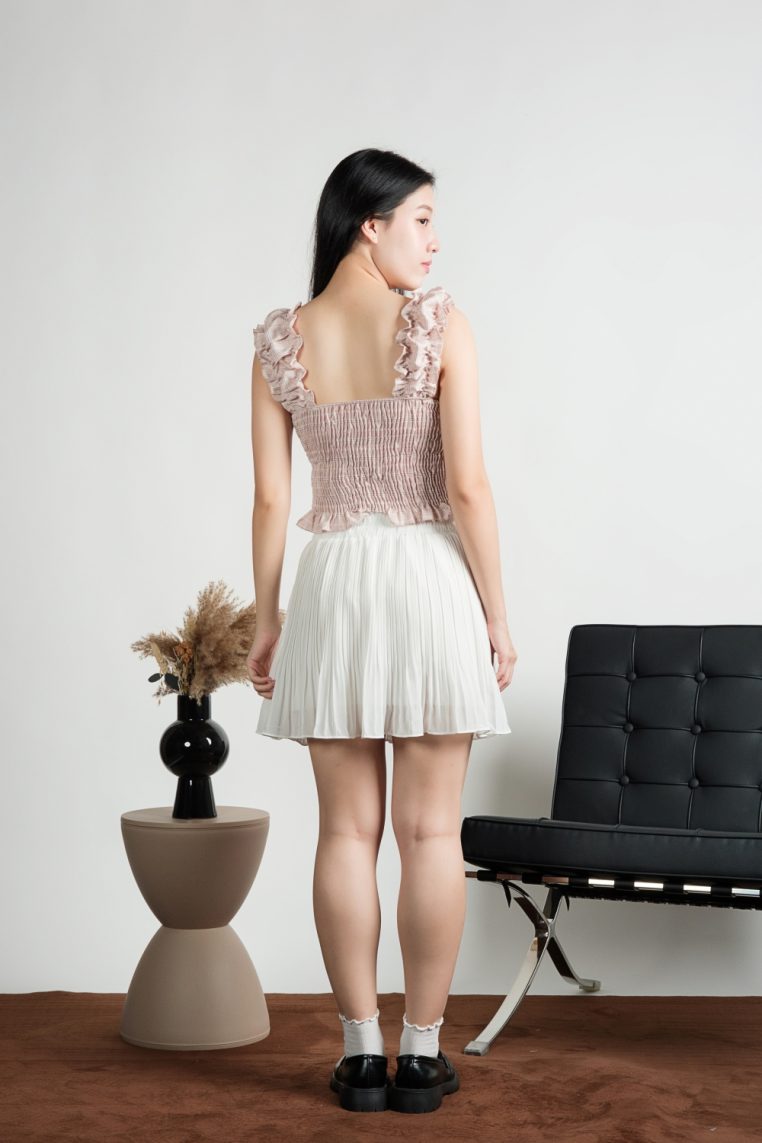 Plaid Padded Tie Front Ruffle Top - Blush - Image 9