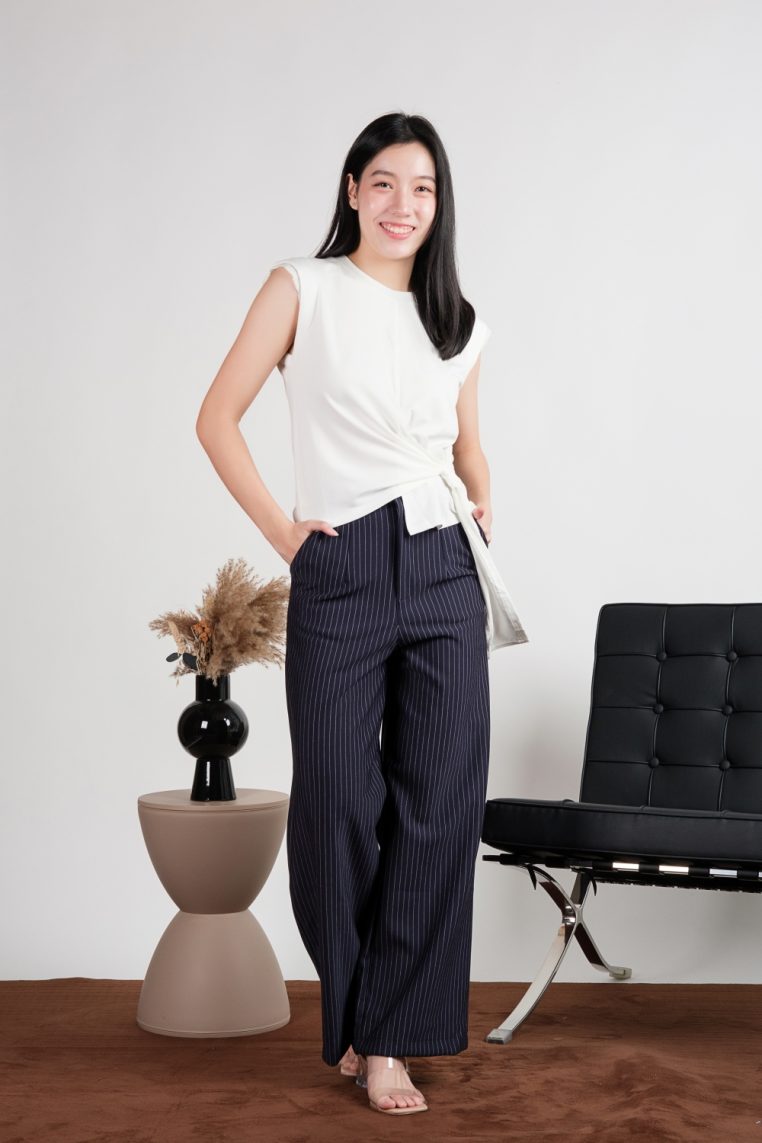 Cap Sleeve Draped Front Tee - White - Image 3