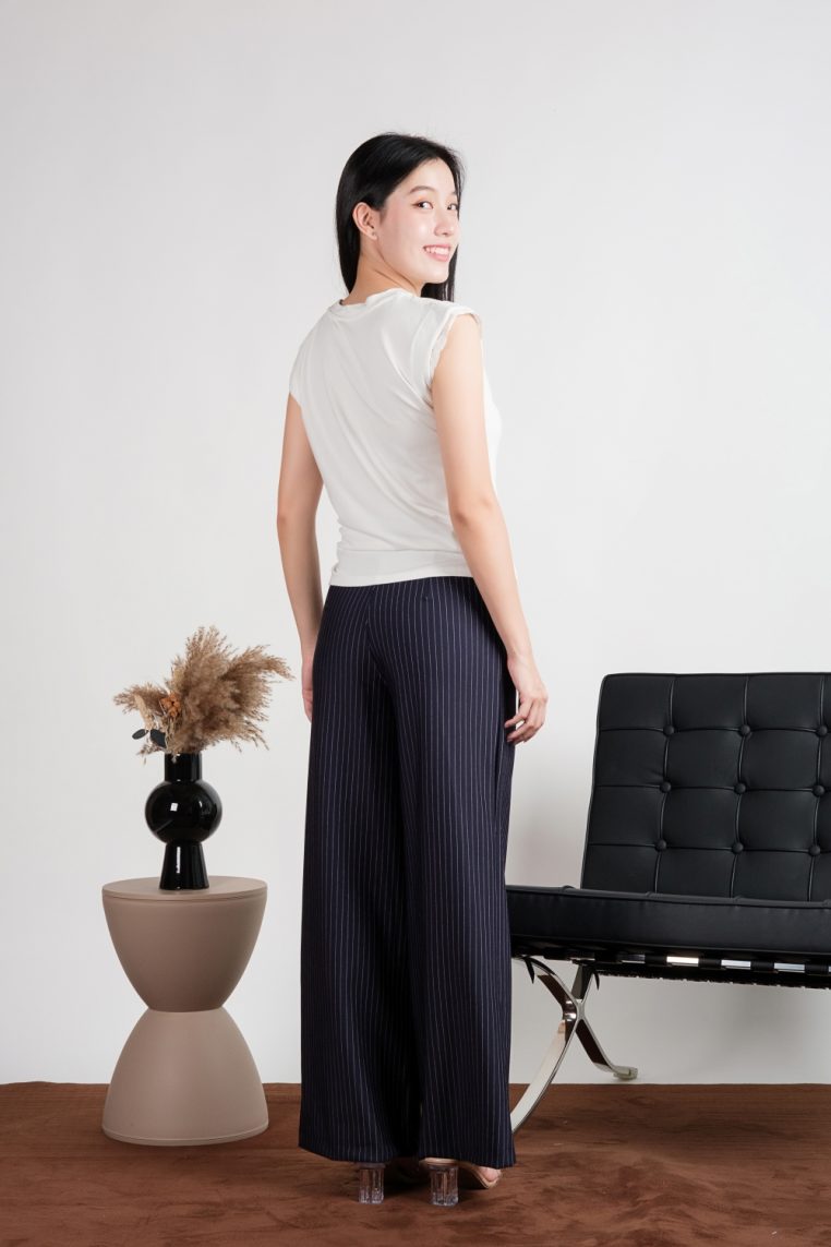 Cap Sleeve Draped Front Tee - White - Image 5