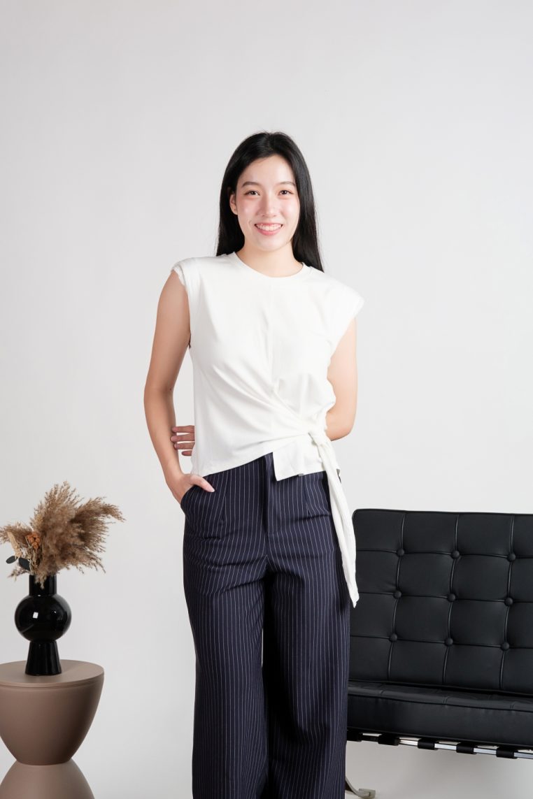 Cap Sleeve Draped Front Tee - White - Image 6