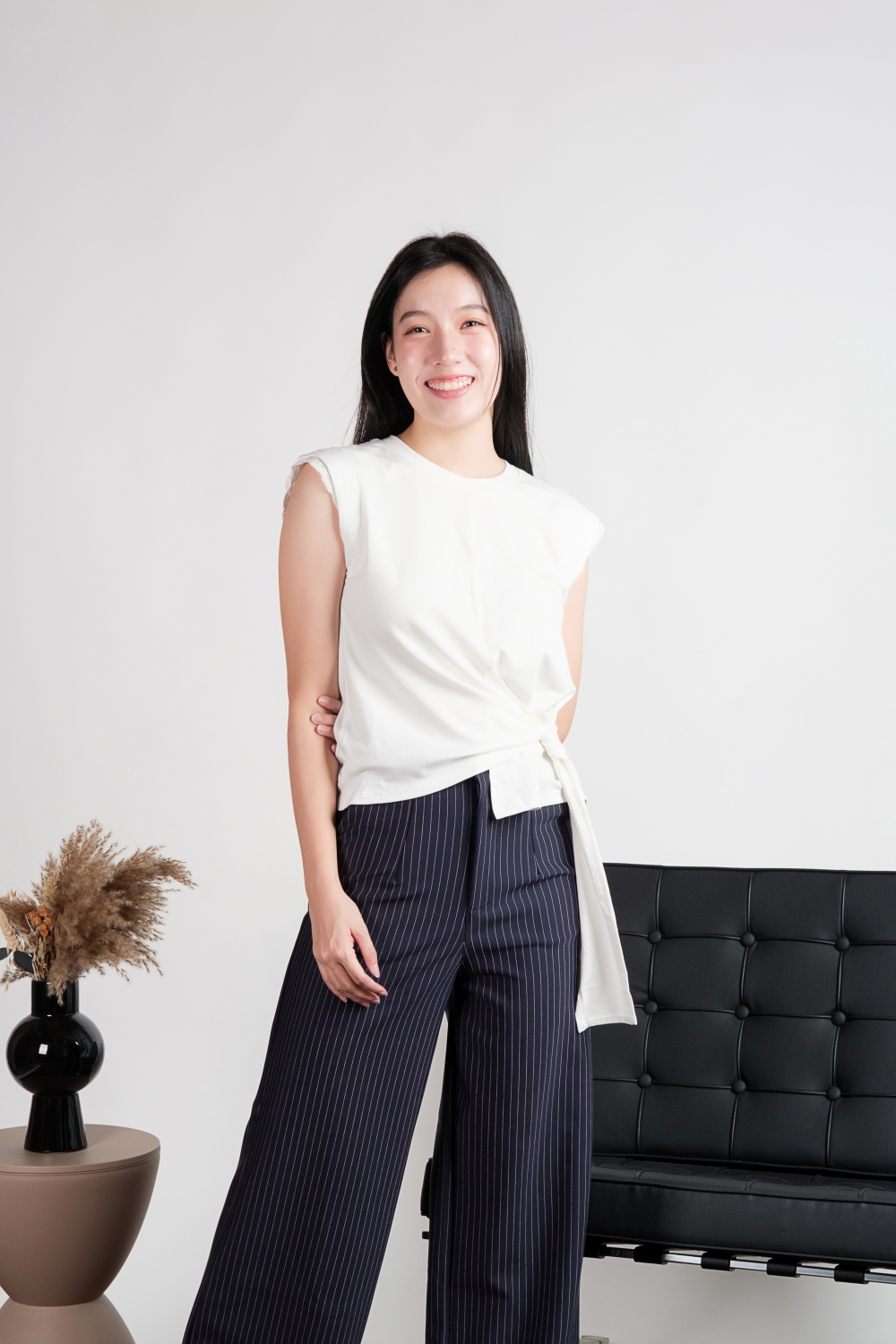 Cap Sleeve Draped Front Tee - White - Image 7