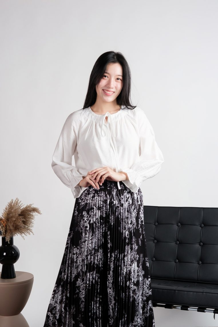 Linen Long Sleeve Tie Blouse
