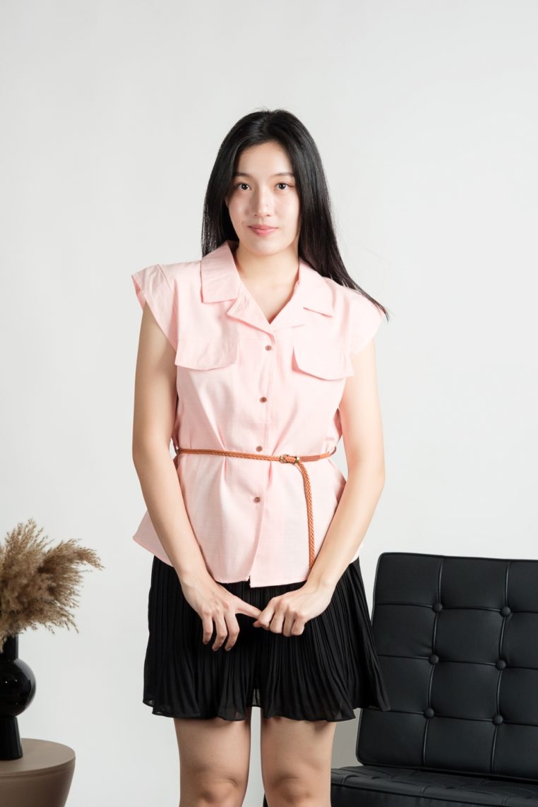 Belted Button Down Shirt - Pink - Image 10