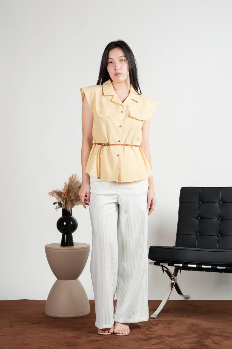 Belted Button Down Shirt - Yellow - Image 4