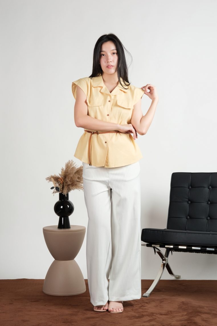 Belted Button Down Shirt - Yellow - Image 5