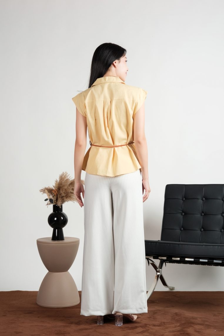 Belted Button Down Shirt - Yellow - Image 9