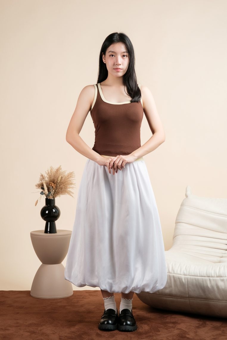 Contrast Hem Padded Tank Top - Brown - Image 3