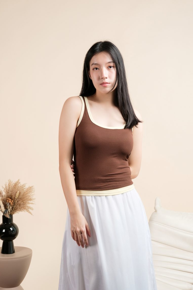 Alternative view of Contrast Hem Padded Tank Top - Brown