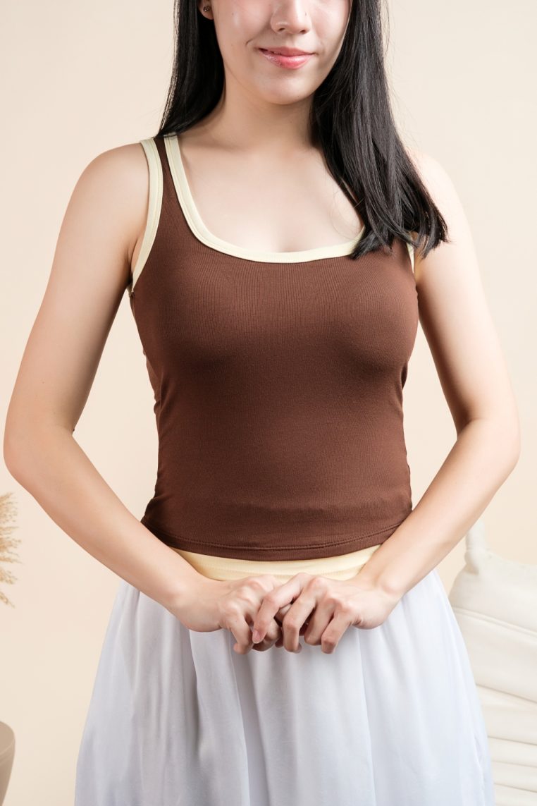 Contrast Hem Padded Tank Top - Brown - Image 11