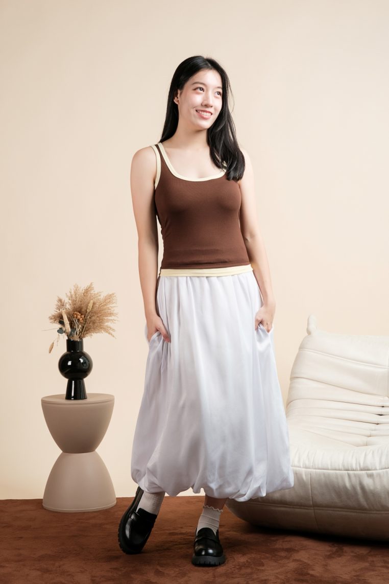 Contrast Hem Padded Tank Top - Brown - Image 5