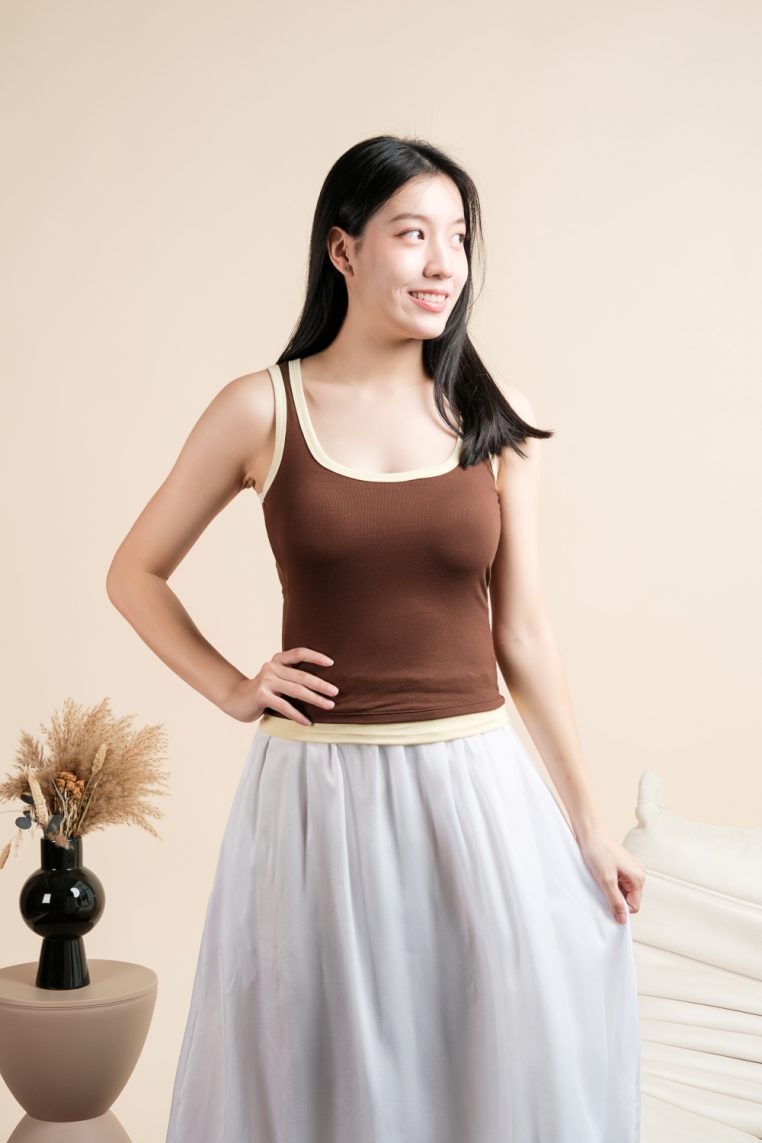 Contrast Hem Padded Tank Top - Brown - Image 9