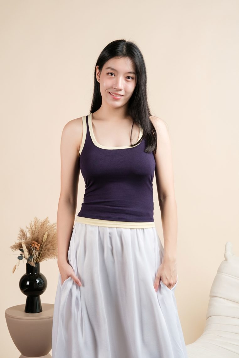Contrast Hem Padded Tank Top - Navy Blue - Image 10