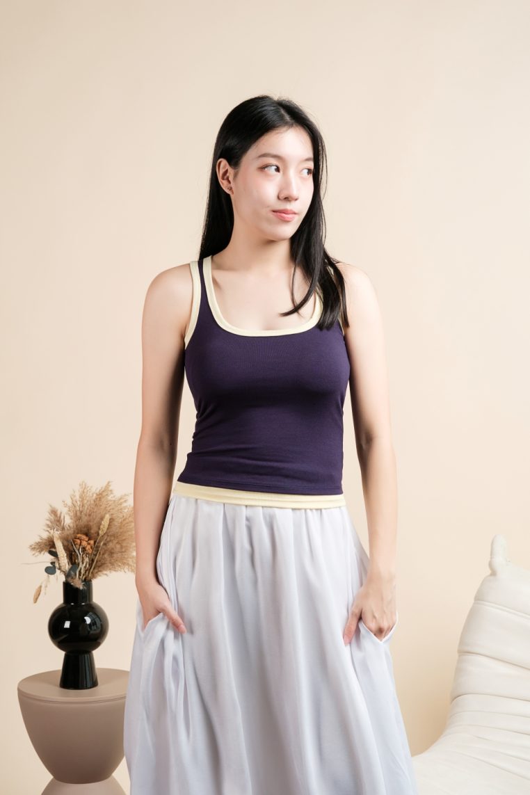 Contrast Hem Padded Tank Top - Navy Blue - Image 9