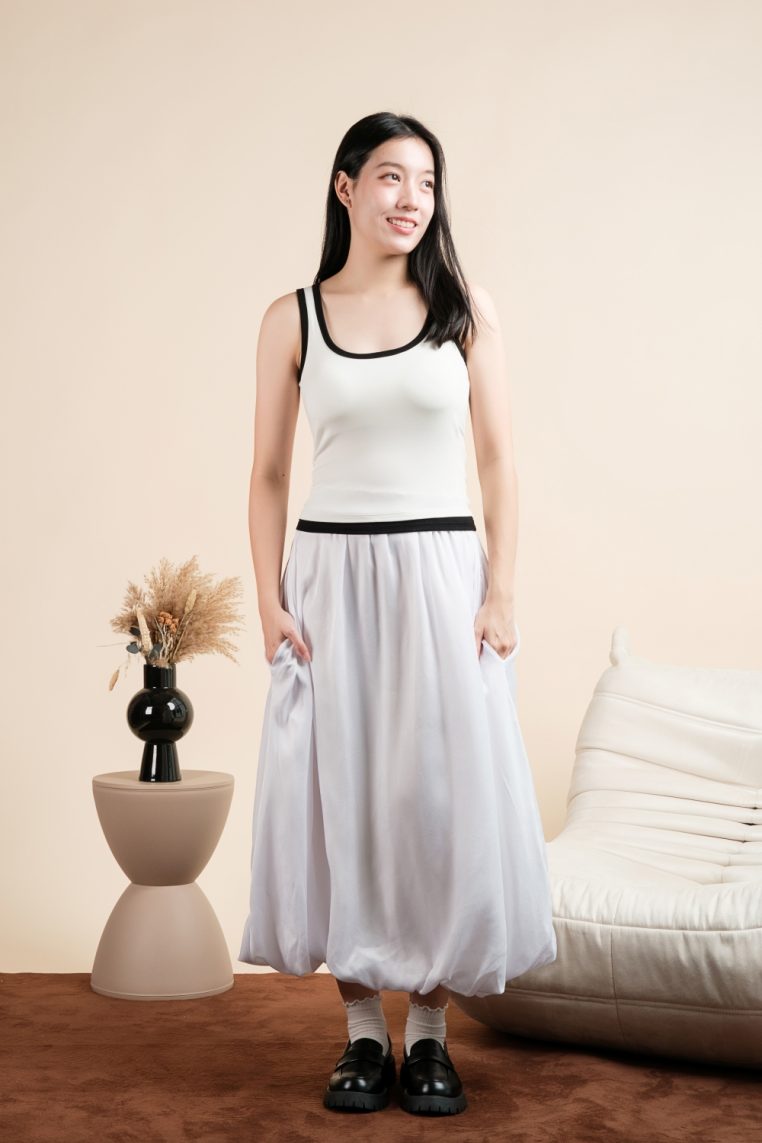 Contrast Hem Padded Tank Top - White - Image 3