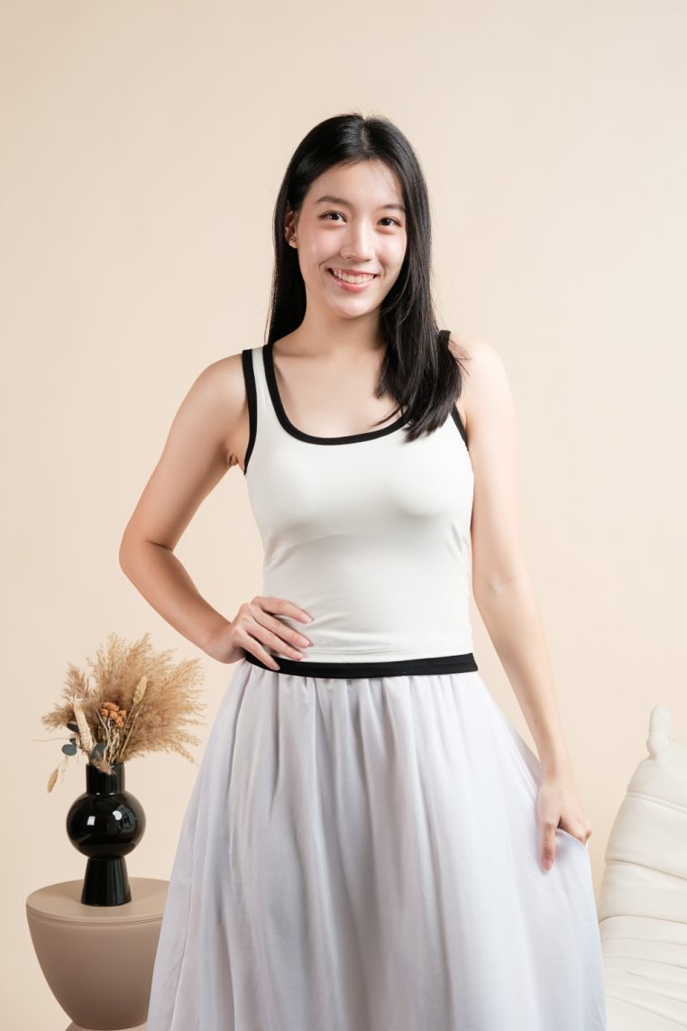 Contrast Hem Padded Tank Top - White - Image 11