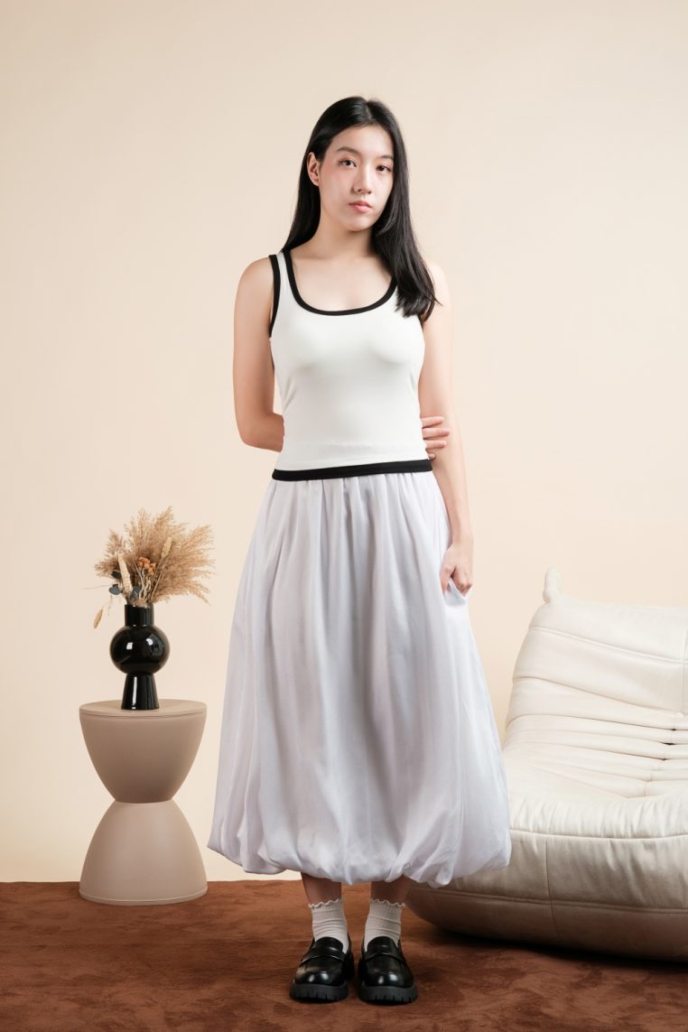 Contrast Hem Padded Tank Top - White - Image 4