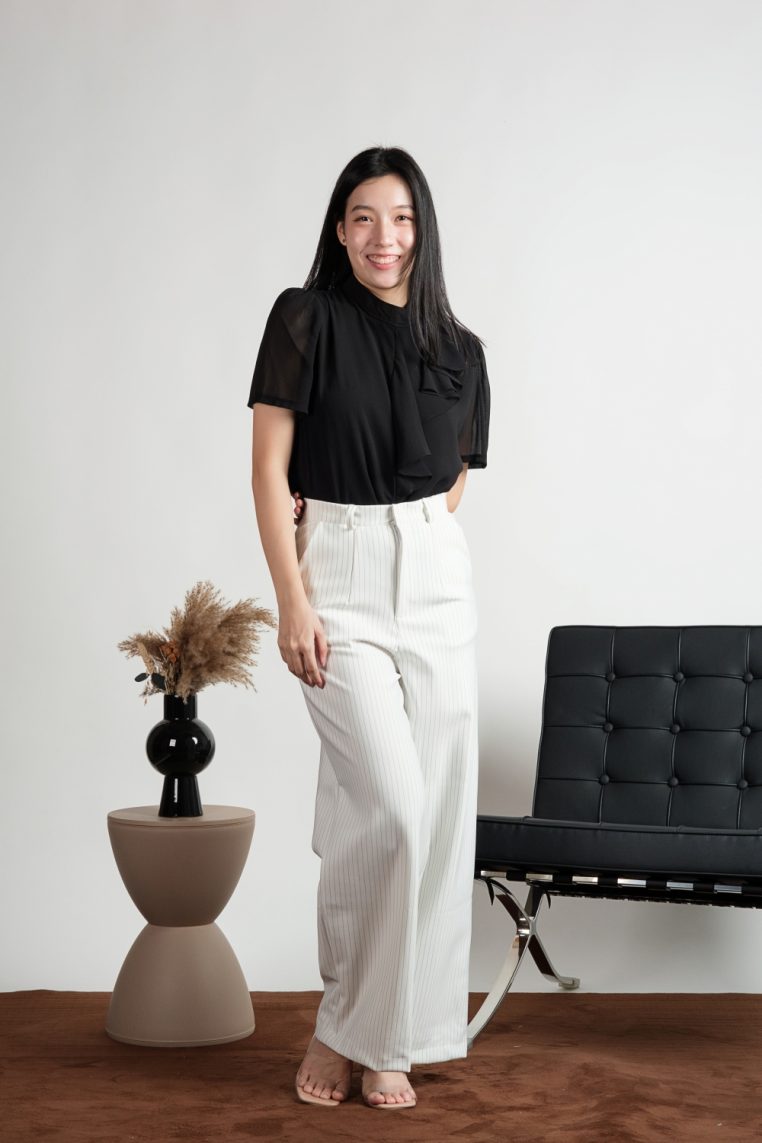 Short Sleeve Mock Neck Ruffle Blouse - Black - Image 4