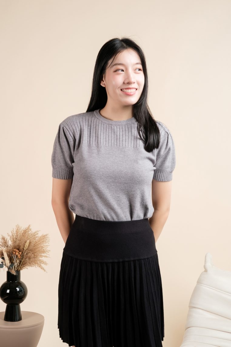 Basic Ribbed Knit Tee - Grey - Image 5