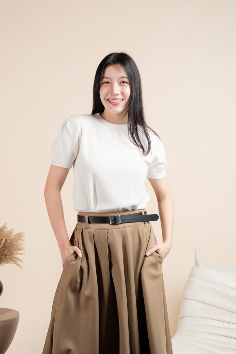 Basic Ribbed Knit Tee - Off White - Image 5