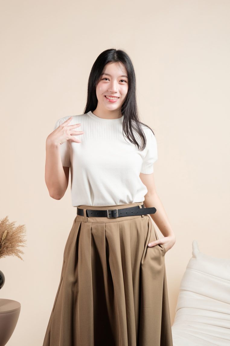 Basic Ribbed Knit Tee - Off White - Image 6