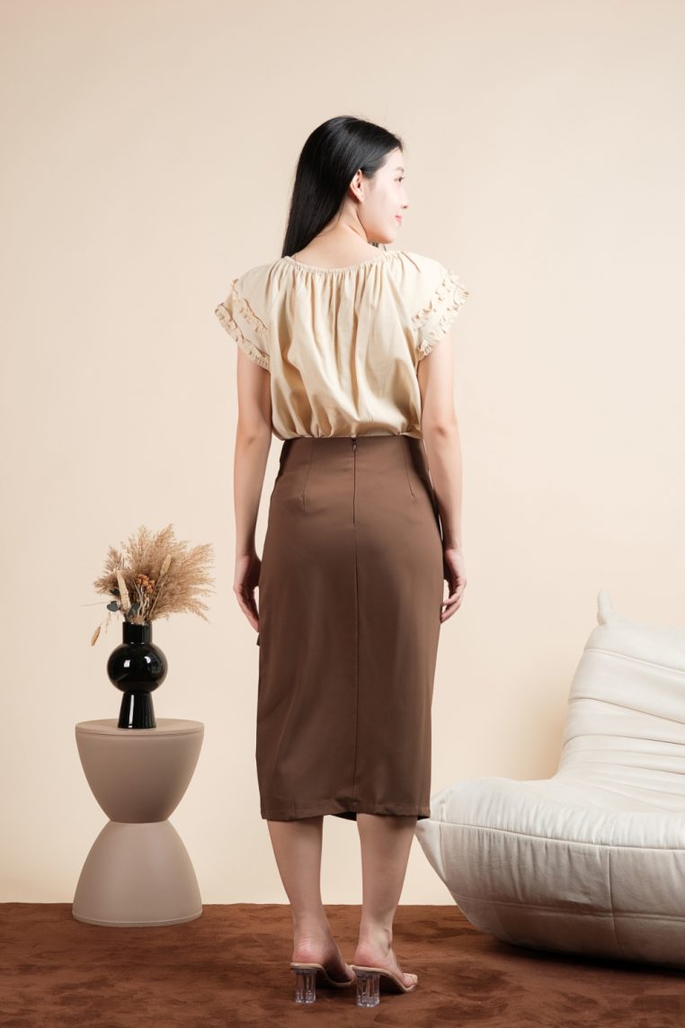Ruffle Sleeve Linen Blouse - Beige - Image 10