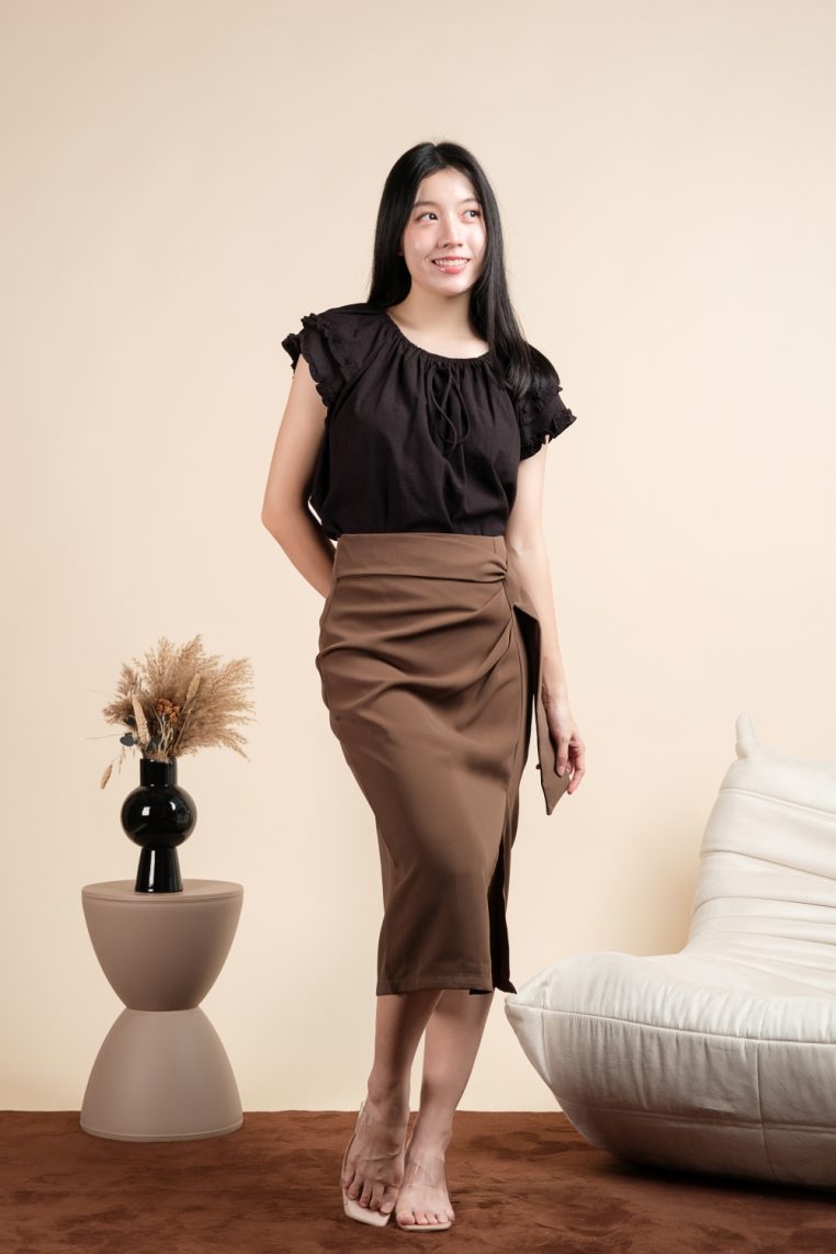 Ruffle Sleeve Linen Blouse - Black - Image 6