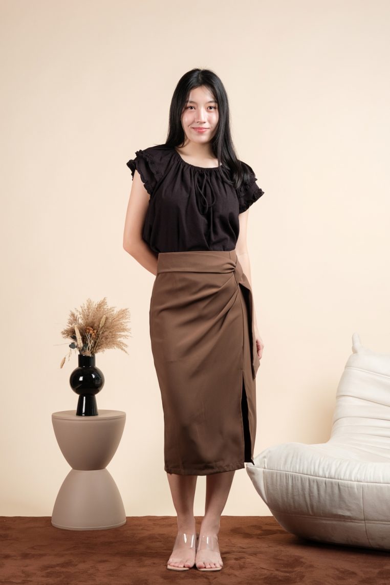 Ruffle Sleeve Linen Blouse - Black - Image 7