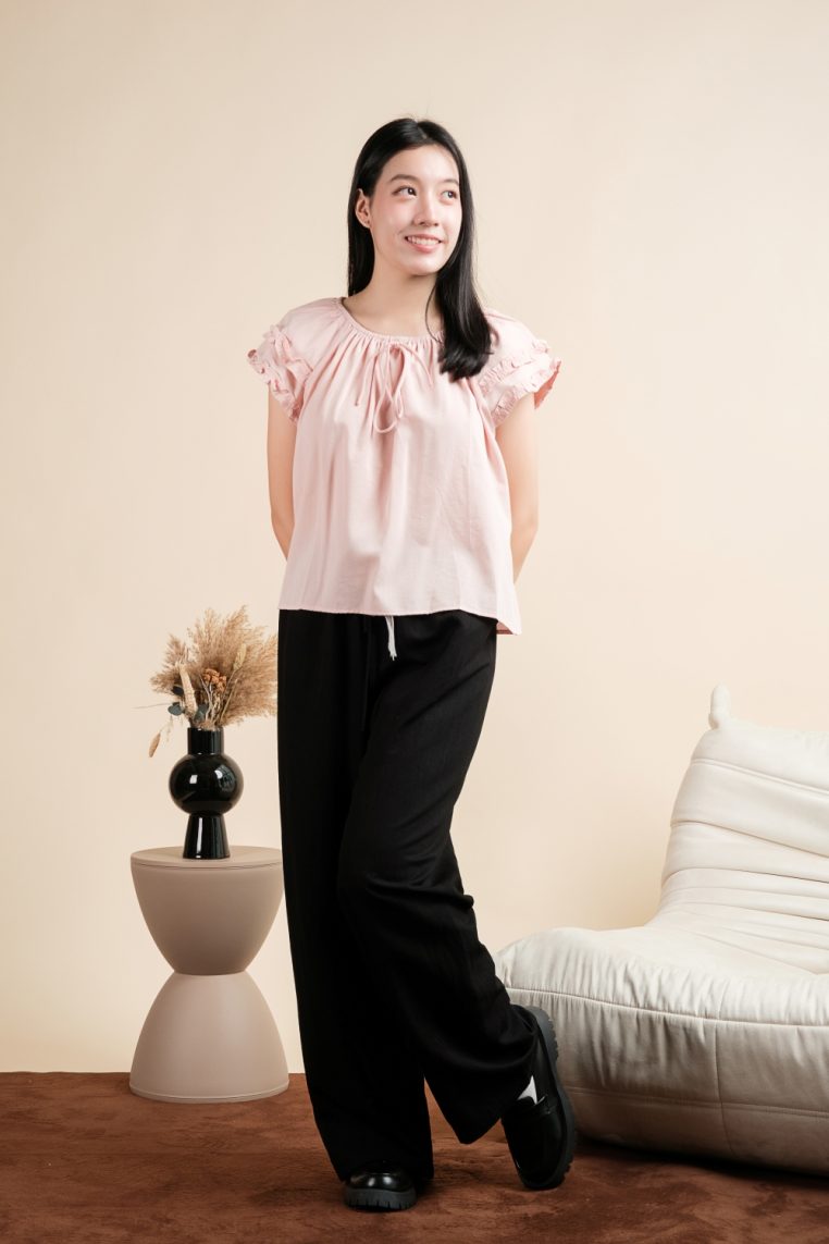 Alternative view of Ruffle Sleeve Linen Blouse - Pink