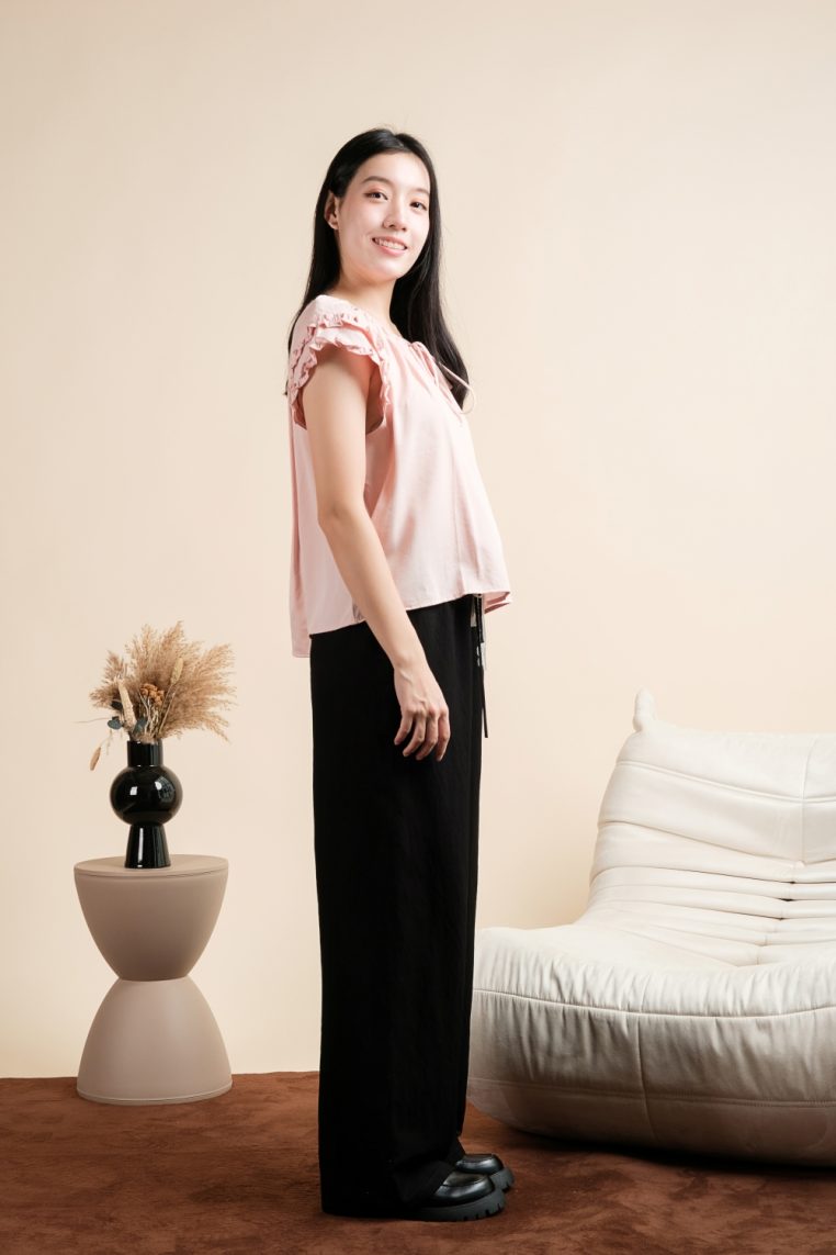 Ruffle Sleeve Linen Blouse - Pink - Image 7