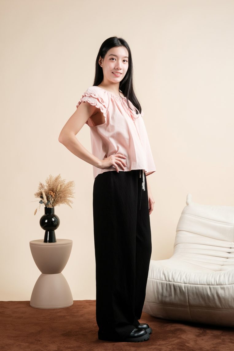 Ruffle Sleeve Linen Blouse - Pink - Image 8