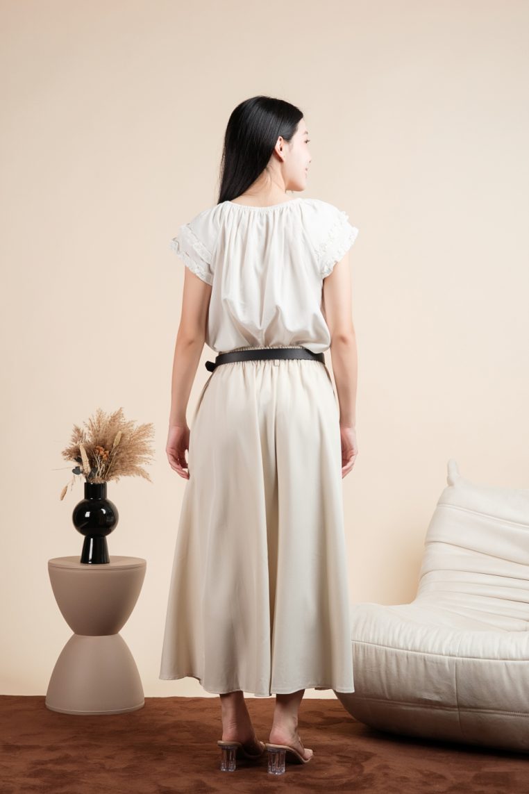 Ruffle Sleeve Linen Blouse - White - Image 4