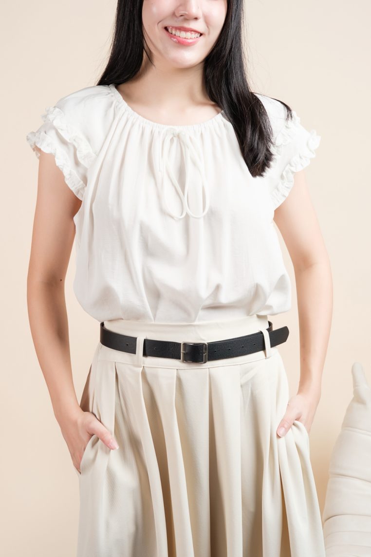 Ruffle Sleeve Linen Blouse - White - Image 7