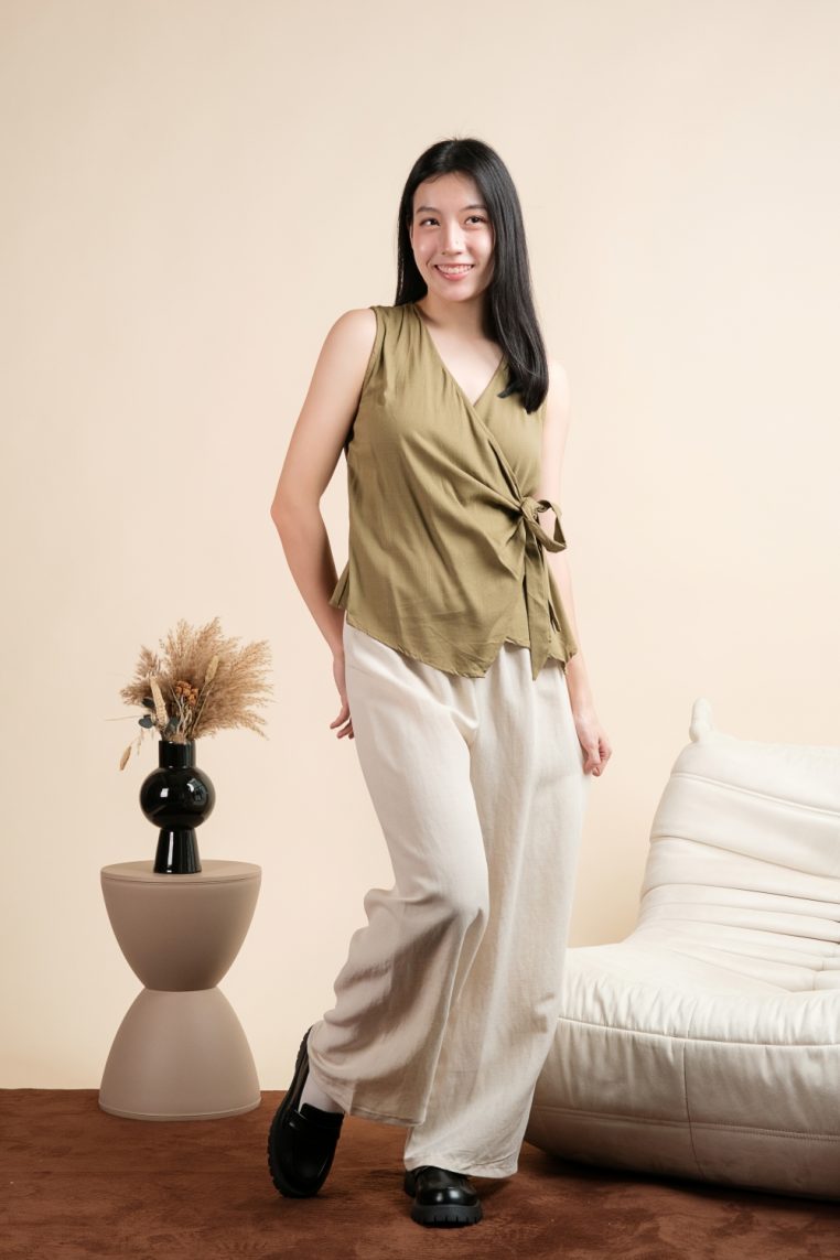Linen Side Tie Vest - Olive - Image 5