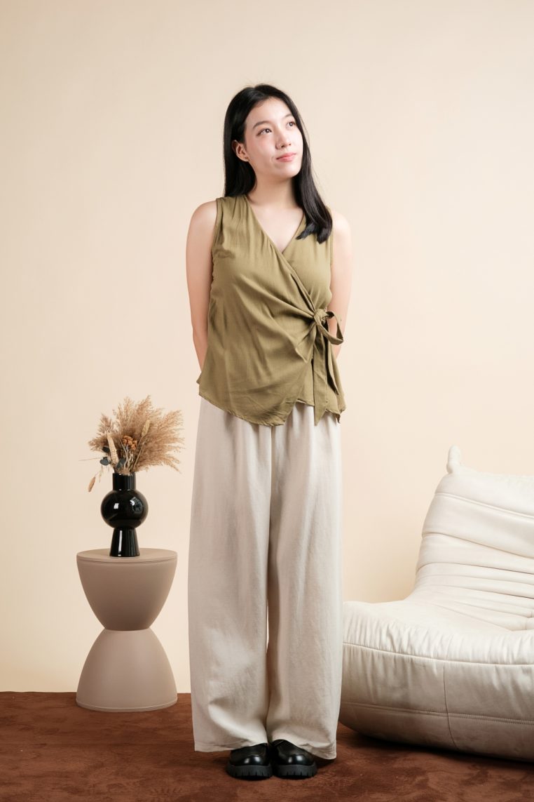 Linen Side Tie Vest - Olive - Image 6