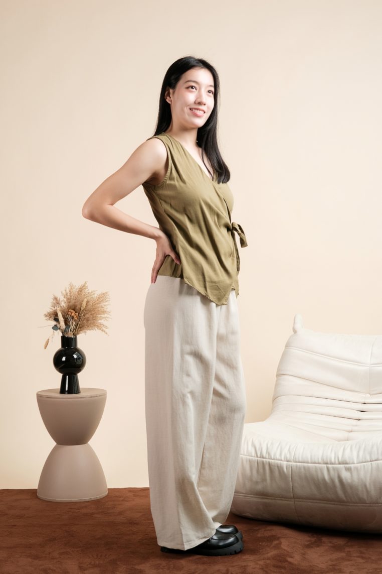 Linen Side Tie Vest - Olive - Image 7