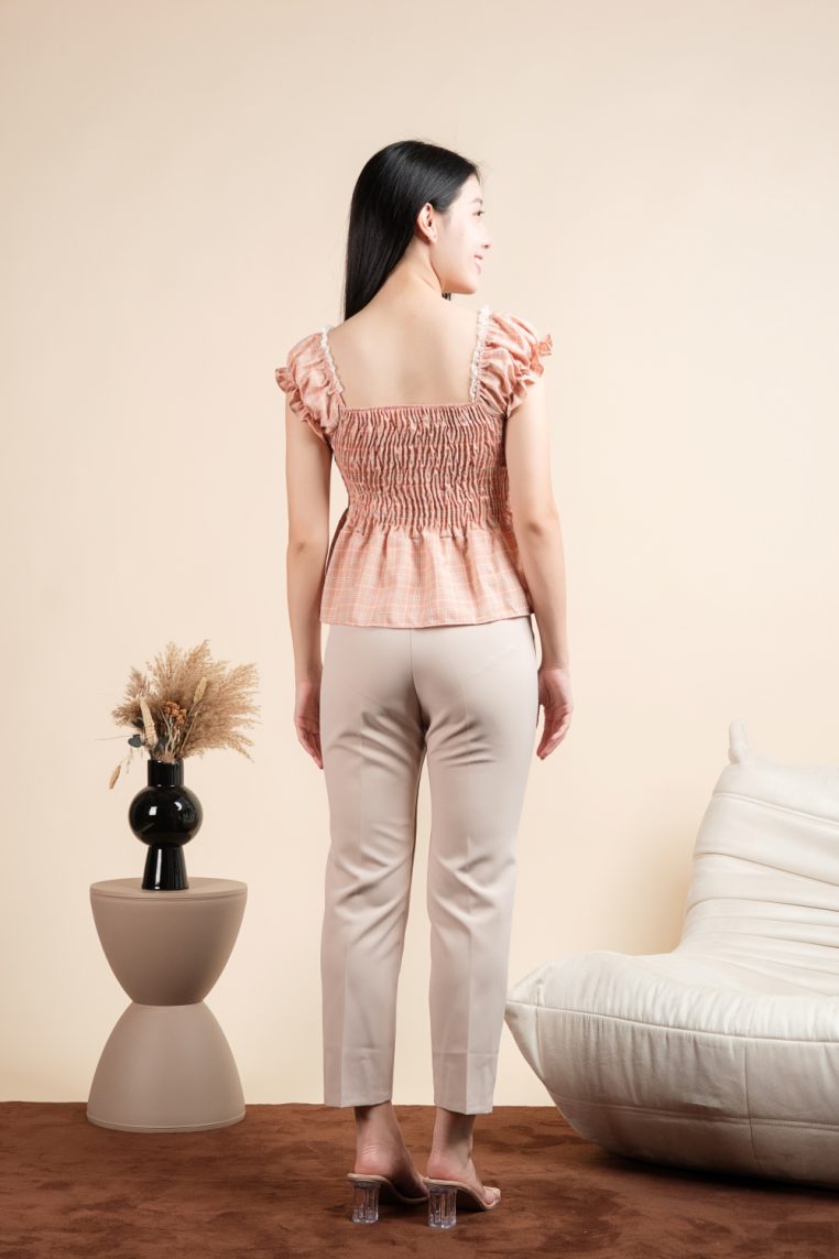 Alternative view of Plaid Smocked Peplum Top - Orange