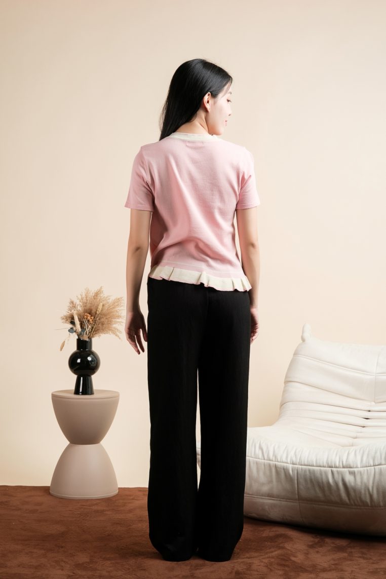 Colourblock Ruffle Knit Tee - Pink - Image 9
