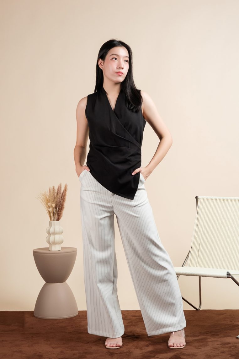 Sleeveless Draped Ruched Blouse - Black - Image 5