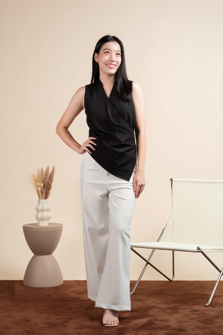Sleeveless Draped Ruched Blouse - Black - Image 6