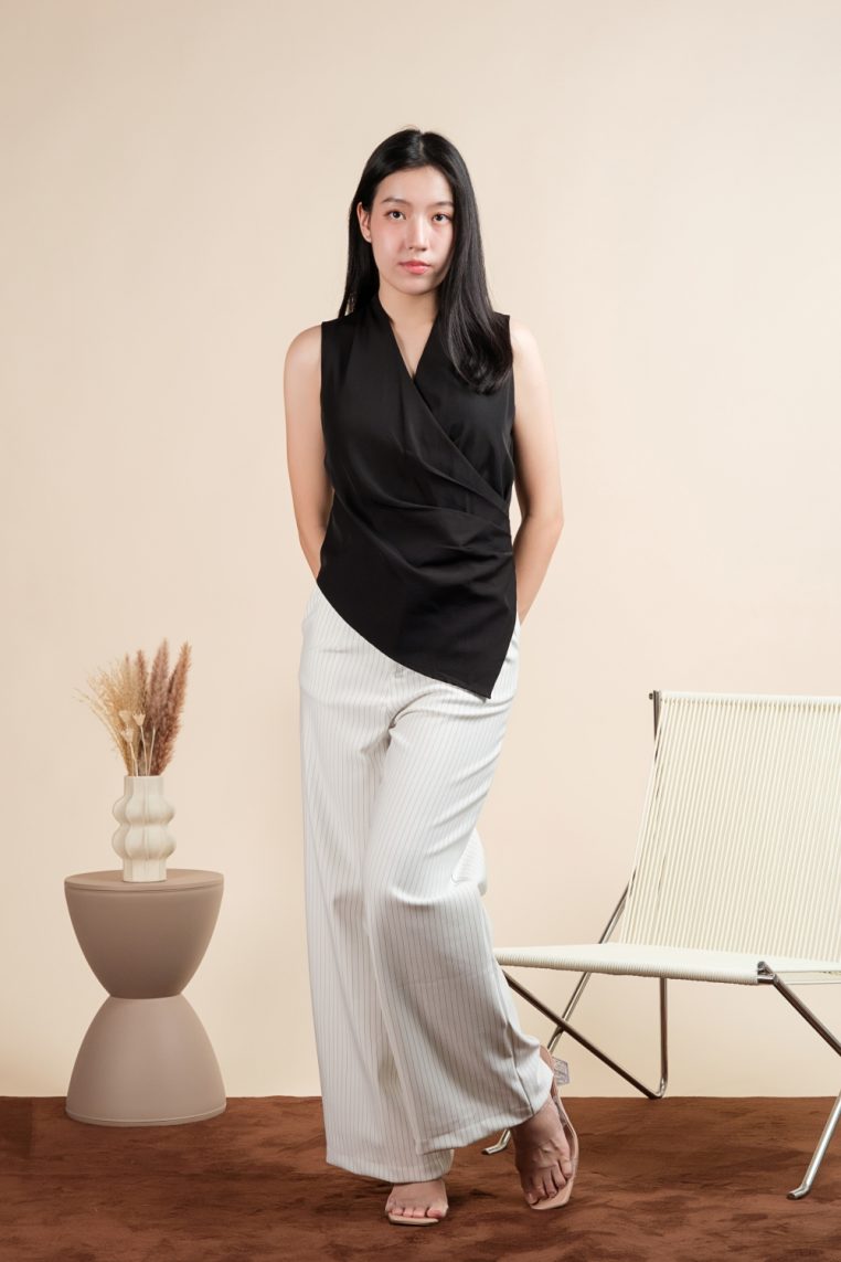 Sleeveless Draped Ruched Blouse - Black - Image 7