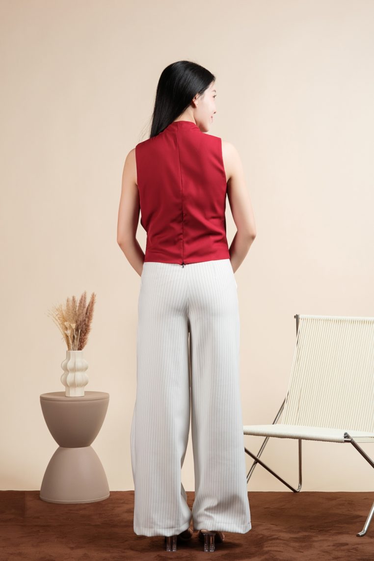 Sleeveless Draped Ruched Blouse - Maroon - Image 9