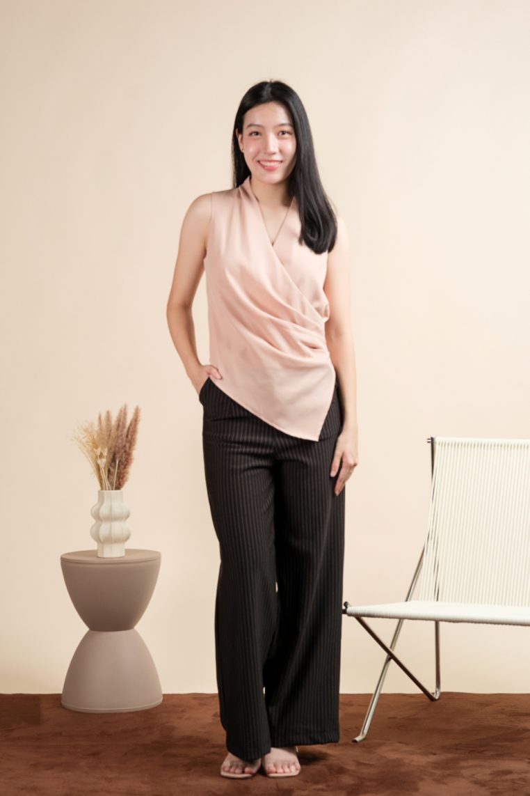 Sleeveless Draped Ruched Blouse - Peach Blush - Image 3