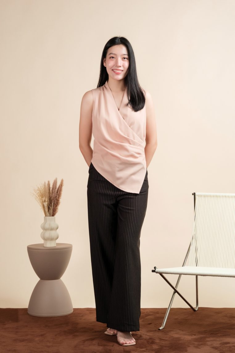 Sleeveless Draped Ruched Blouse - Peach Blush - Image 5