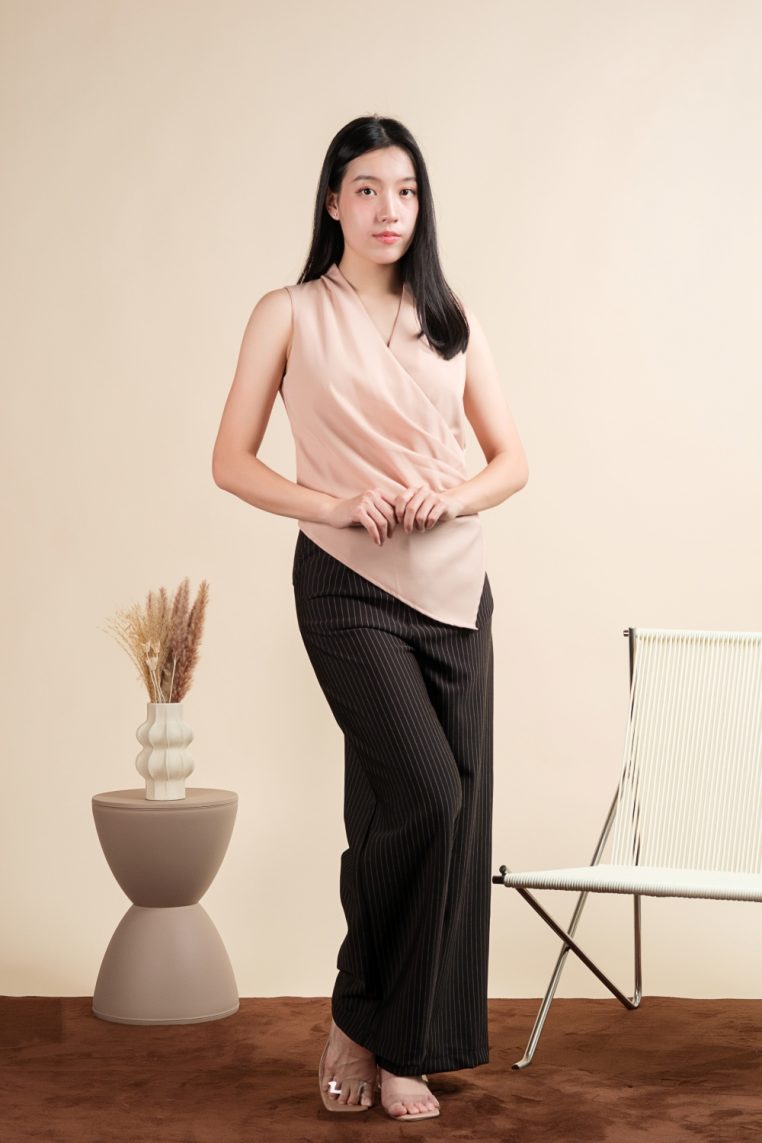 Sleeveless Draped Ruched Blouse - Peach Blush - Image 6