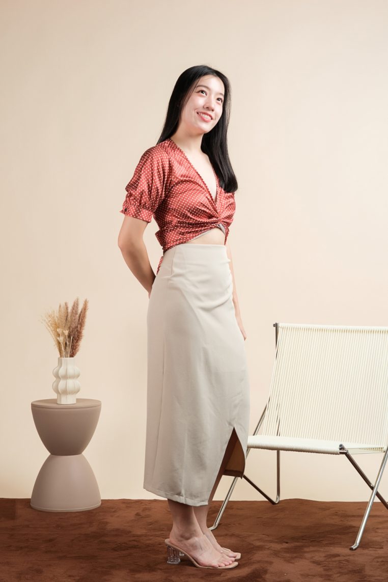 Short Sleeve Polka Dot Satin Wrap Top - Image 8
