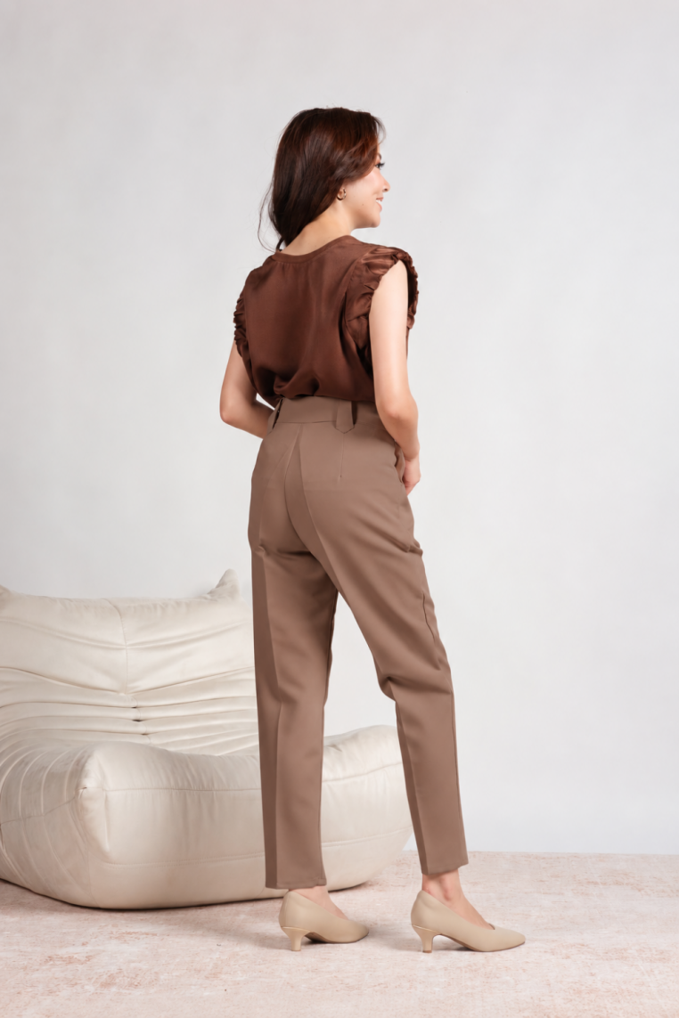 Wide Belt Loop Crop Pants - Light Brown - Image 4