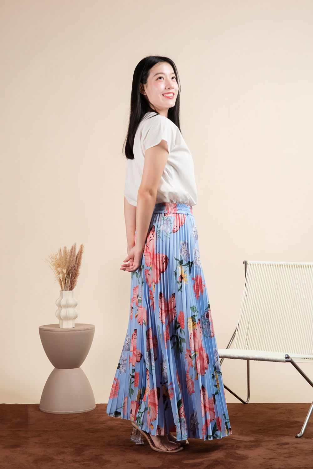 Butterfly Print Pleated Pants - Blue - Image 6