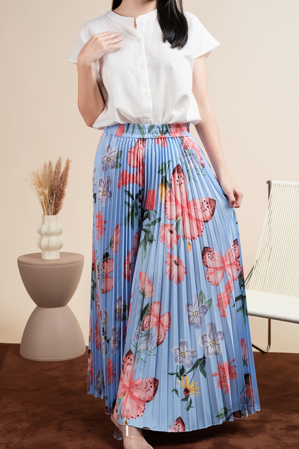 Butterfly Print Pleated Pants - Blue - Image 2